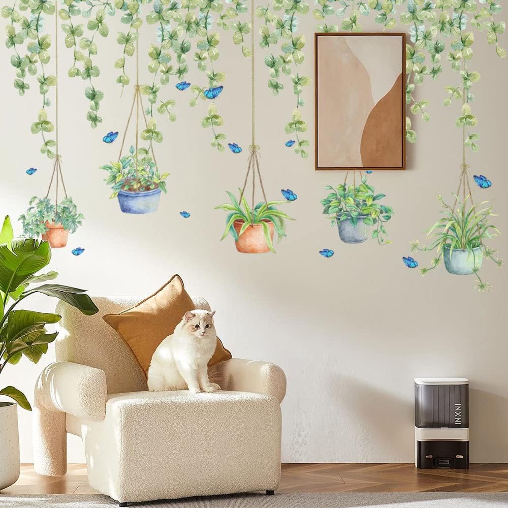 Hanging String of Pearls Vine Wall Stickers Leaves Green