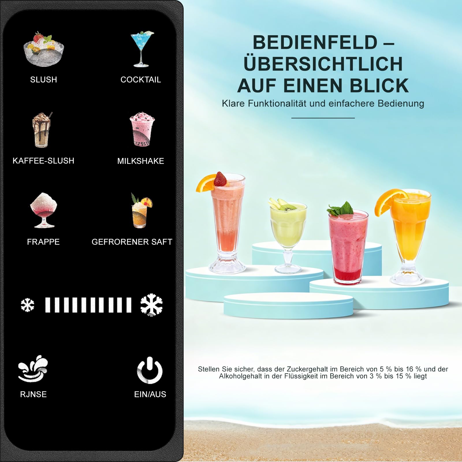 HBS-1901EU 1,9l Eismaschine, Slush Maschine, Eiscrememaschine,Smoothie-Mixer, 6 Funktionen, Für Die Herstellung Von Ice-Cream, Saft, Eis, Schnellkühlung, Geeignet Für Familienfeier, Grillpartys