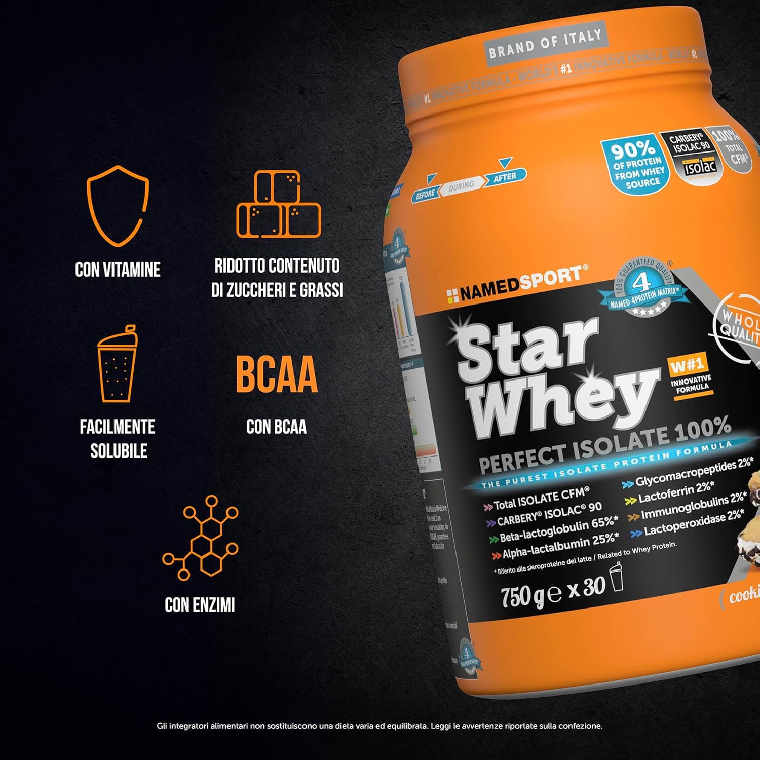 NAMEDSPORT Star Whey Isolate Proteine 750g Cioccolato + 100% Creatine in Polvere 250 g | Proteine del Siero del Latte e Creatina | Massa Muscolare e Recupero | Low Sugar & High Protein