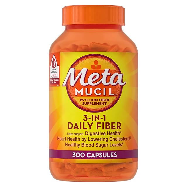 Metamucil Psyllium Husk Capsules 300 Capsules 3-in-1 Fiber Supplement Daily Psyllium Husk Fiber Capsules Help Support Digestive Health