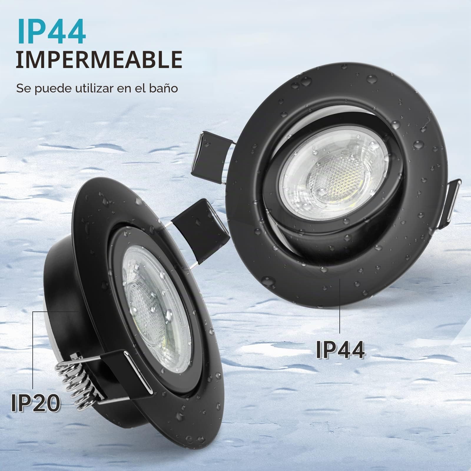 wowatt 7W Downlight LED Empotrable Techo Negro Regulable IP44 Blanco Frío | 6000K 700LM 230V Foco Empotrable Rotable, Corte 68-75mm, Metal Ojo de Buey LED Extraplano Redondo, para Baño Cocina, 5 piezas