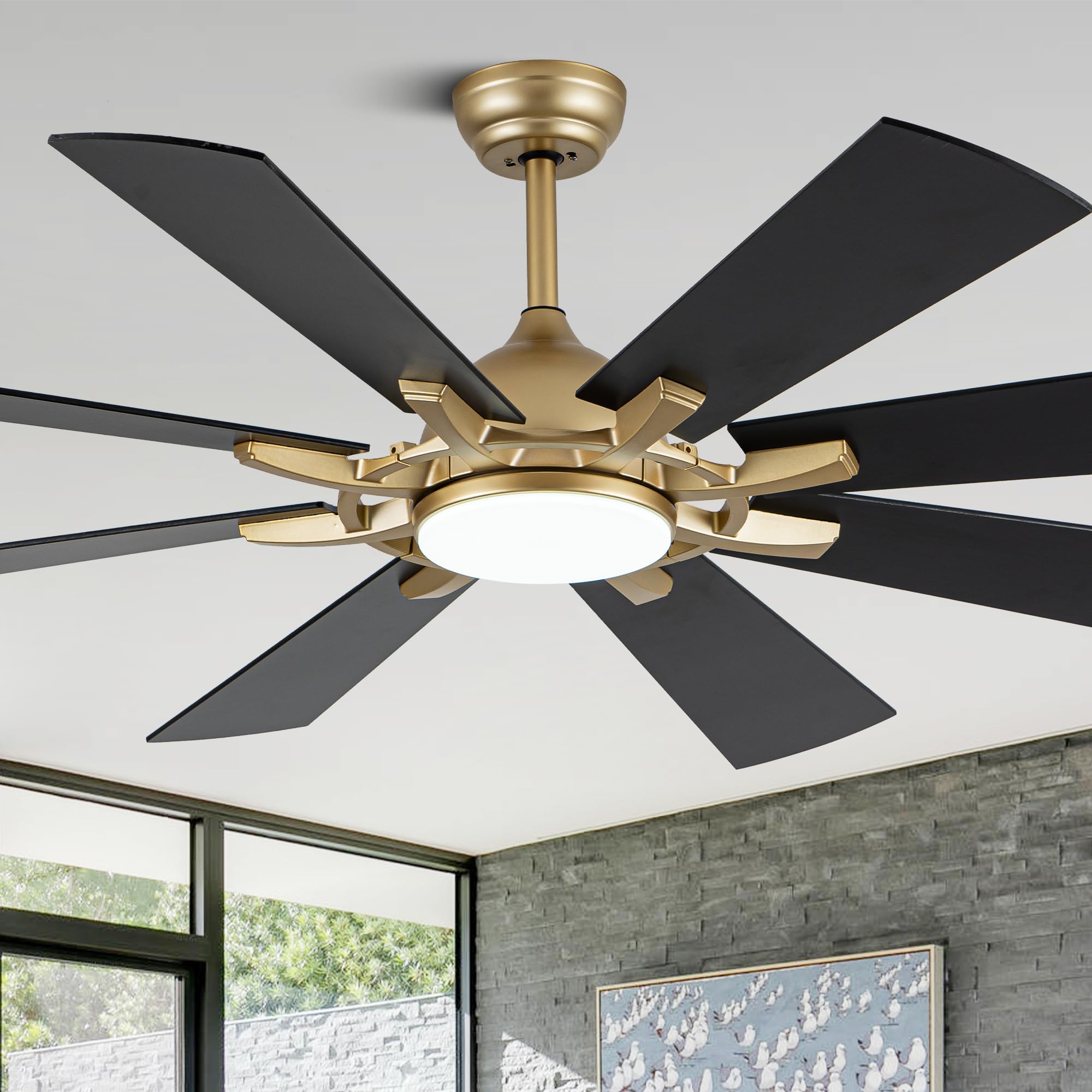 60" Black and Gold Ceiling Fan with Lights Remote Large Fandelier