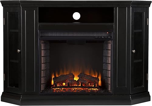 Miniatura 4 de SEI Furniture Claremont - Chimenea de esquina eléctrica convertible para almacenamiento, color negro