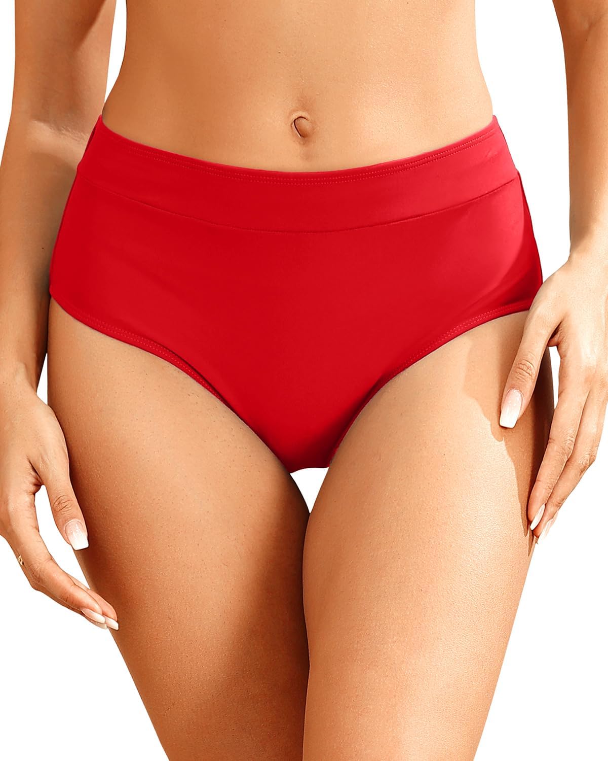 Tempt Me Women Mid Waist Bikini Bottoms - Full Coverage Bathing Suit Swim Bottom Swimsuit Swimwear