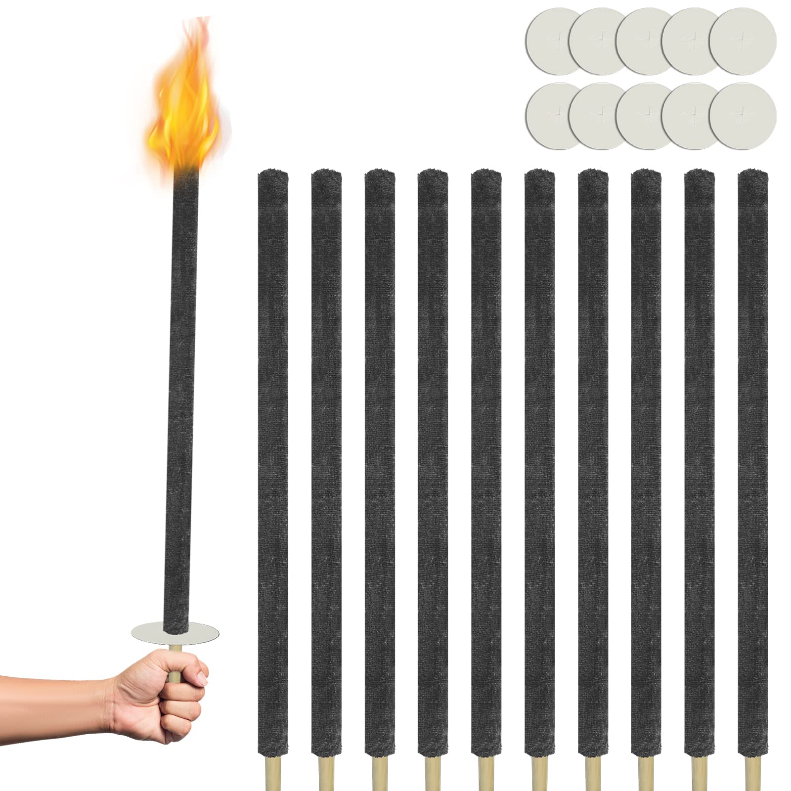 UISEBRT 25 Antorchas de cera Duración de combustión 100 minutos, antorchas de cera natural para exteriores con protección de manos, mango extra largo, para niños, caminata, jardín
