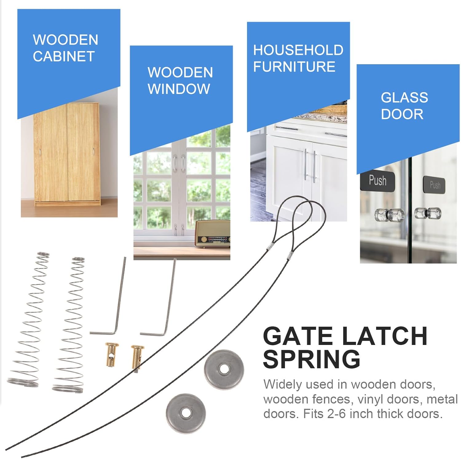Totority Gate Latch Cable Pull 19.29In Spring Loaded Weatherproof Gate Opener with Screws Wrenches for Outdoor Wooden Fence Doors