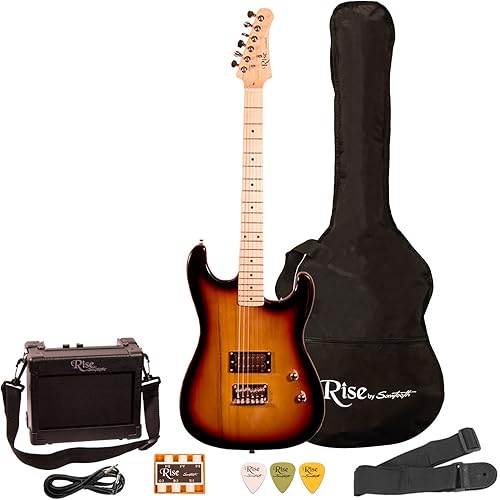 Rise by Sawtooth Right Handed 3/4 Size Beginner Electric Guitar Kit, Sunburst