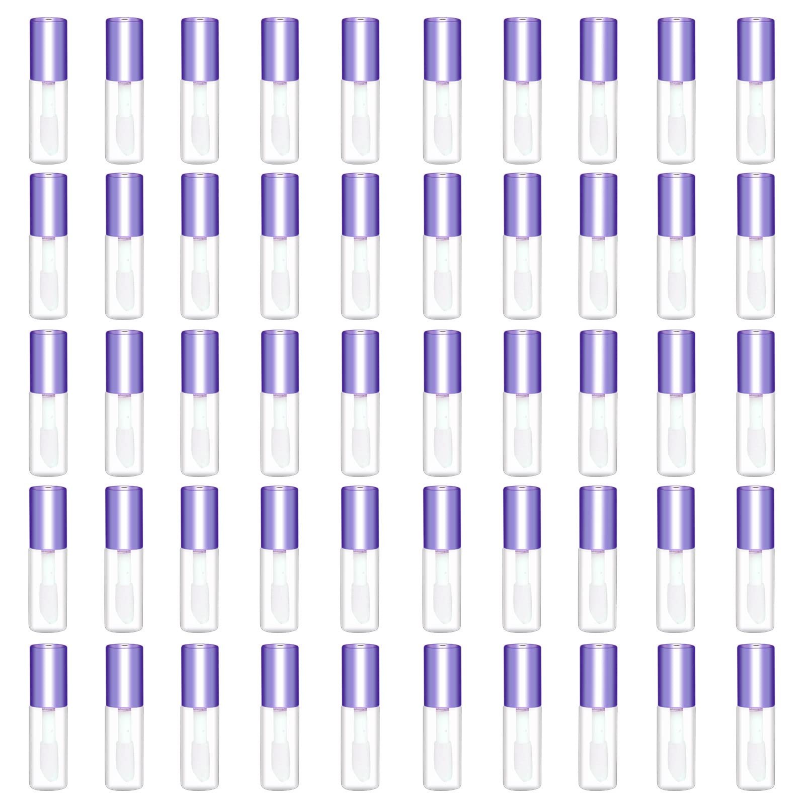 Mydio 50 Pack 1.2ML Clear Mini Lip Gloss Tube Empty Lip Balm Containers With Purple Lid for Lipstick (Purple)