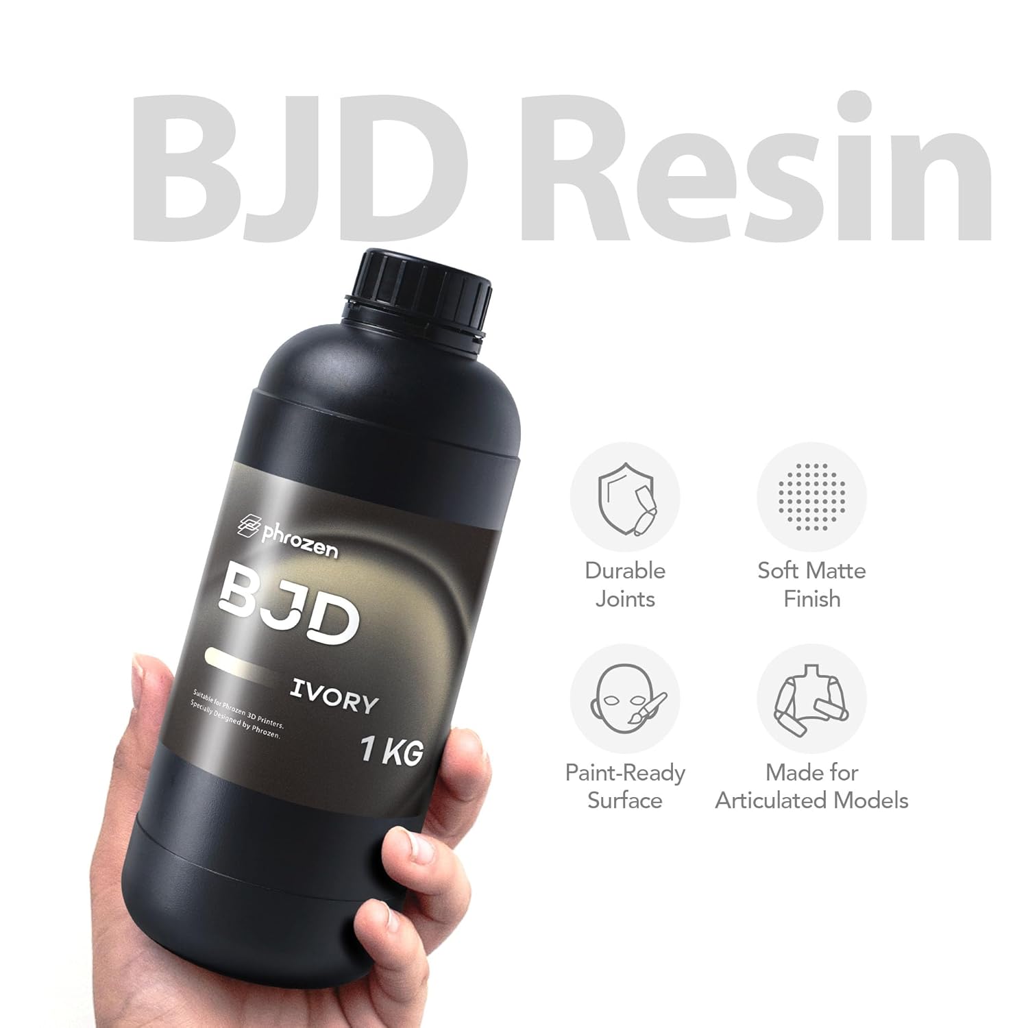 Phrozen BJD 3D Printing Resin, Smooth Matte & Wear-Resistant for Ball-Jointed Dolls and Articulated Figures, 405 nm UV-Curing Photopolymer for LCD/DLP/MSLA Printers, Ivory, 1 kg