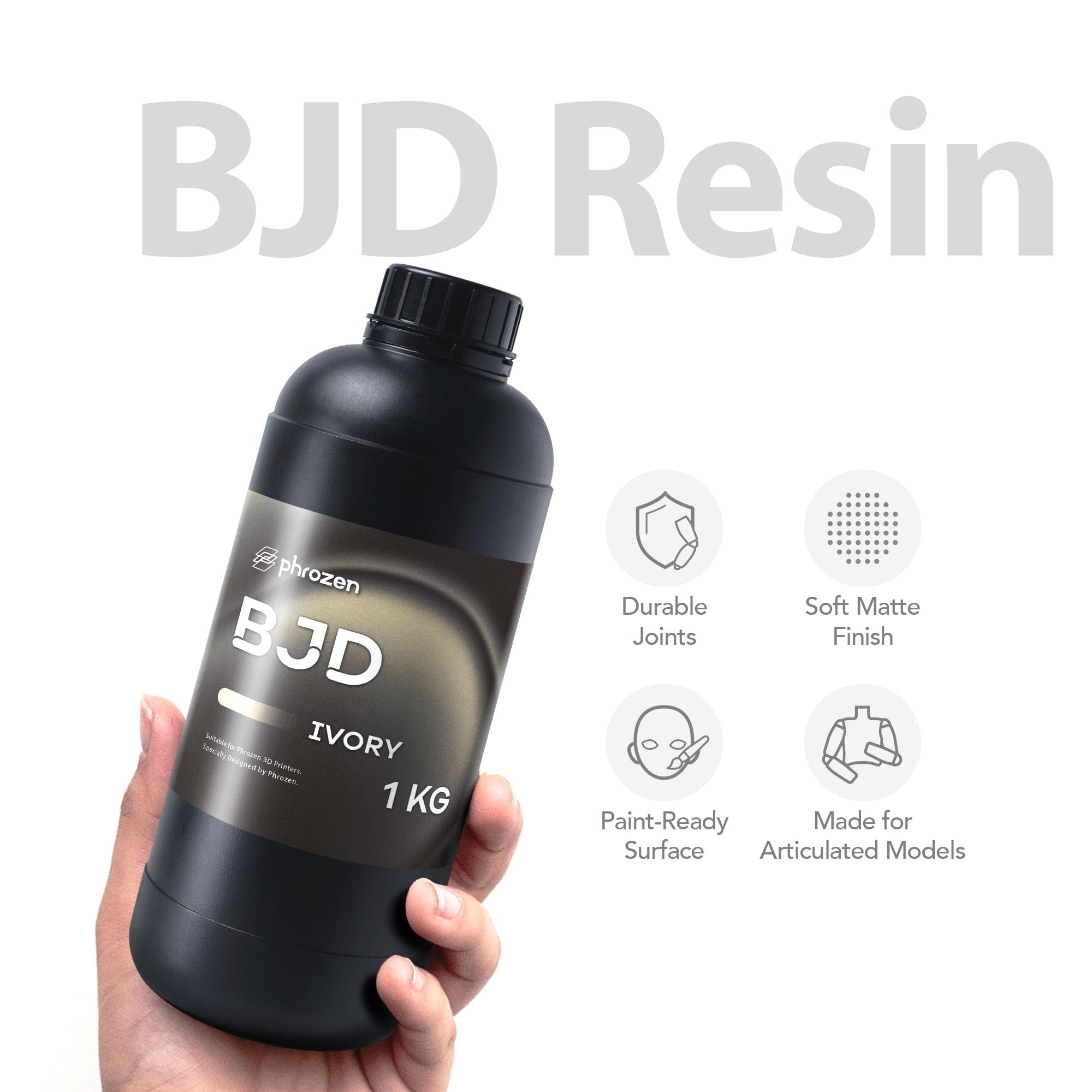 Phrozen Resina BJD per Stampa 3D, Opaca Liscia e Resistente all‘Usura per Bambole e Figure Articolate, Fotopolimero Indurente UV 405 nm per Stampanti LCD/DLP/MSLA, Colore Avorio, 1 kg