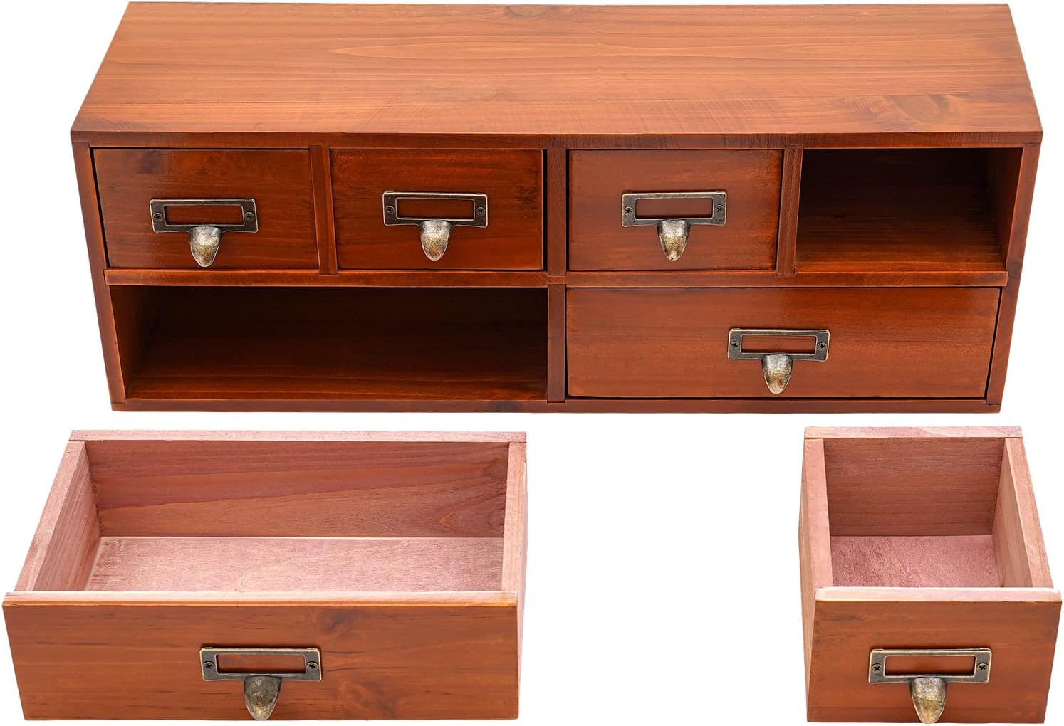 6-Drawer Vintage Desk Organizer Tabletop Apothecary Cabinet Vintage Wooden Drawers Library Card Catalog Cabinet for Store Medicine, Jewelry, Tea Collection (Brown)