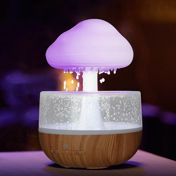3 in 1 Rain Cloud Humidifier Water Drip, Mushroom Rain Cloud Humidifier, Raining Clouds Night Light/Essential Oil Diffuser, Desk Bedside Clouding Lights for Sleeping Relaxing Mood w/ 7 Colors