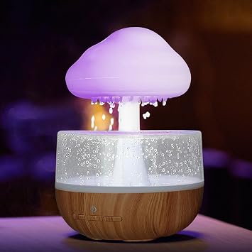 3 in 1 Rain Cloud Humidifier Water Drip, Mushroom Rain Cloud Humidifier, Raining Clouds Night Light/Essential Oil Diffuser, Desk Bedside Clouding Lights for Sleeping Relaxing Mood w/ 7 Colors