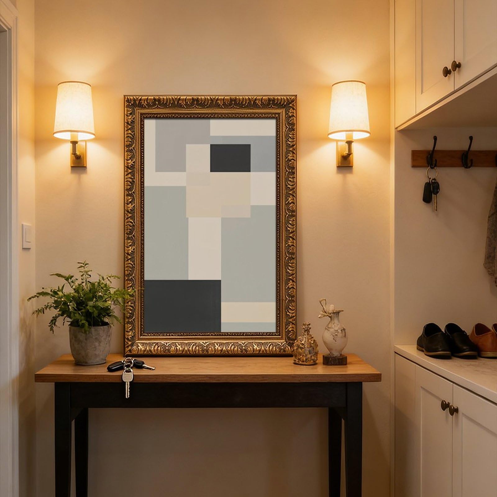 ELKPDOE Neutrales abstraktes und minimalistisches Poster, Leinwand-Poster, Schlafzimmer-Dekor, Sportlandschaft, Büro, Raumdekoration, Geschenk, Retro, goldener Rahmen, 40,6 x 61 cm (L x B)