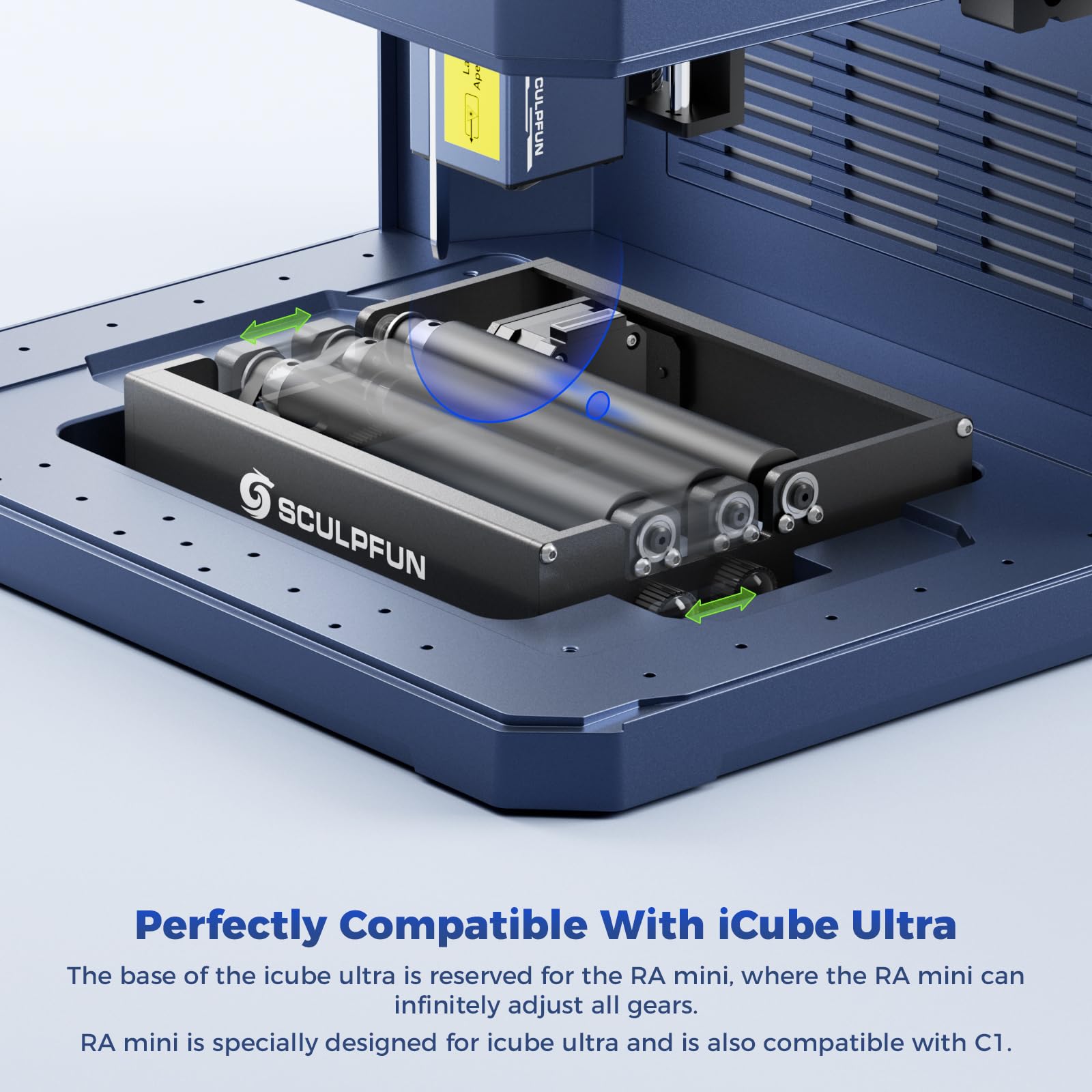 SCULPFUN RA Mini Laser - Rodillo giratorio para cilindros de 5-100 mm | Compatible con C1, iCube e iCube Ultra. 100 % premontado, 70 A ejes de goma para grabado 1:1 sin distorsión alguna