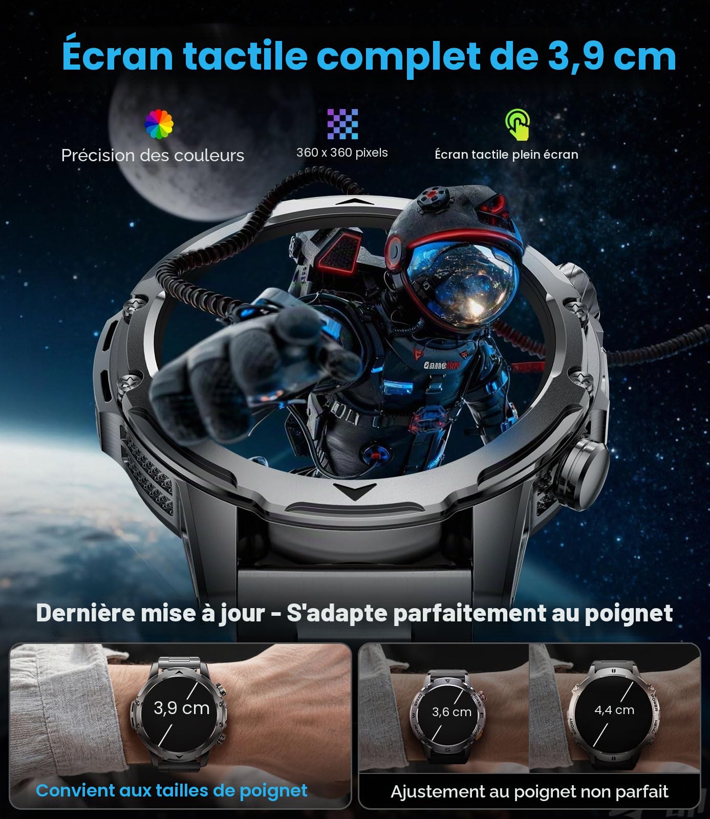 Montre Connectée Homme avec Batterie 1000mAh pour Android iOS, 1,53'' HD Grand Écran Montre Intelligente Militaire avec 24H Fréquence Cardiaque/129 Modes Sportifs/Étanche IP68/Torche, Noir-orange