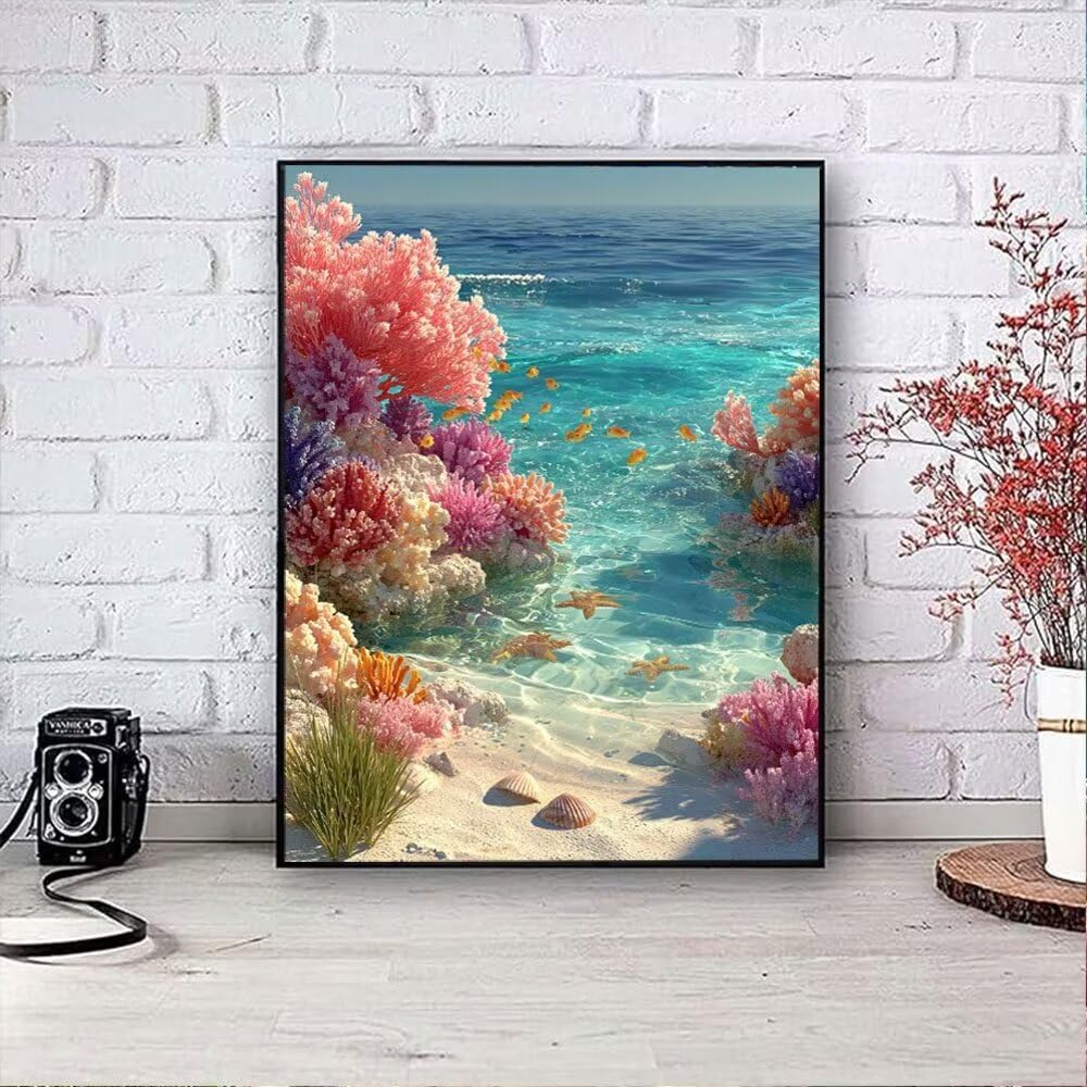 Koral Plażowy Diament Malarstwo Dorosłych Zestawów, 5D Okrągłe Diamenty Malarstwo Dzieci Malarstwo, Diamant Sztuka Haft Cross Stitch Obrazy, Mozaika Sztuka Do Dekoracji Ściany 100x130cm hJ8-545
