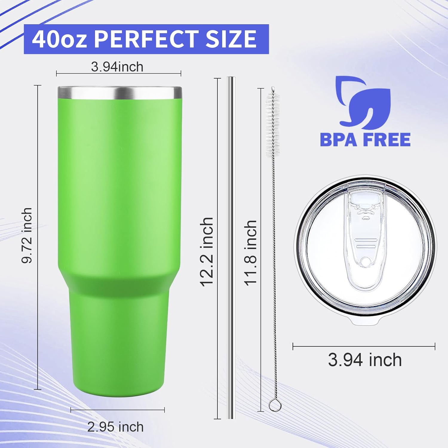 40 oz Tumbler with Lids and Straws Double Wall Vacuum Insulated Tumbler Cup,Stainless Steel Leak-proof Thermal Tumbler Powder Coated Travel Coffee Mug for Cold and Hot Drinks,Avocado Green - Image 6