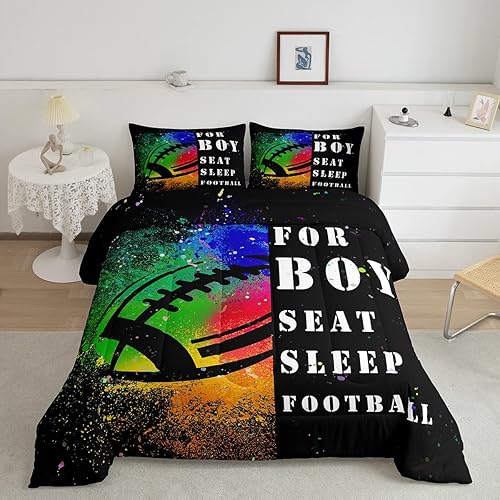 Juego de ropa de cama de fútbol individual, juego de edredón de acuarela azul, rojo y verde, para niños y jóvenes, relleno de edredón de fútbol