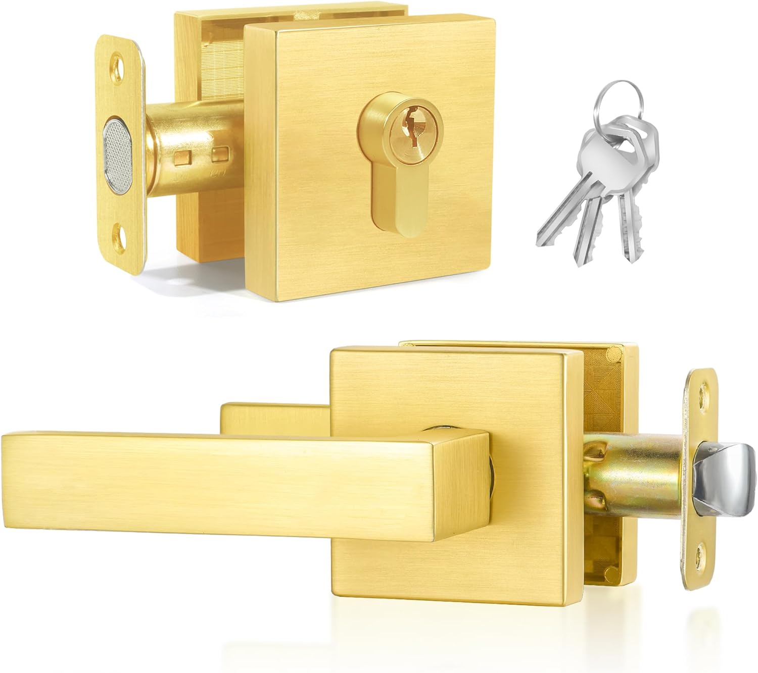 6-Pack Keyed Alike Door Lock Set With Deadbolt – Gold Passage Lever, Single Cylinder, Reversible For Bedroom & Front Door, ANSI Grade 3 Security