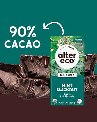 Alter Eco | Dark Chocolate Bars | Pure Dark Cocoa, Fair Trade, Organic, Non-GMO, Gluten Free (2-Pack Mint Blackout)
