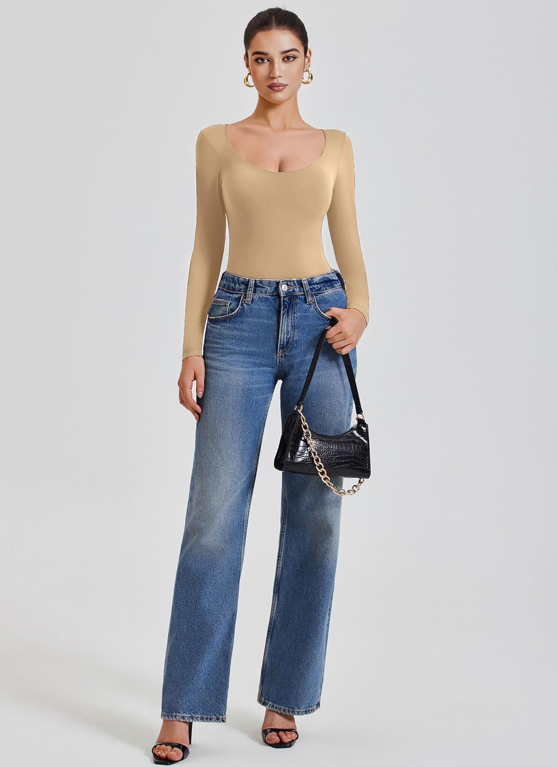 Avidlove Bodysuits for Women Long Sleeve Body Suits Womens Scoop Neck Bodysuit Double Lined Tops - Image 6