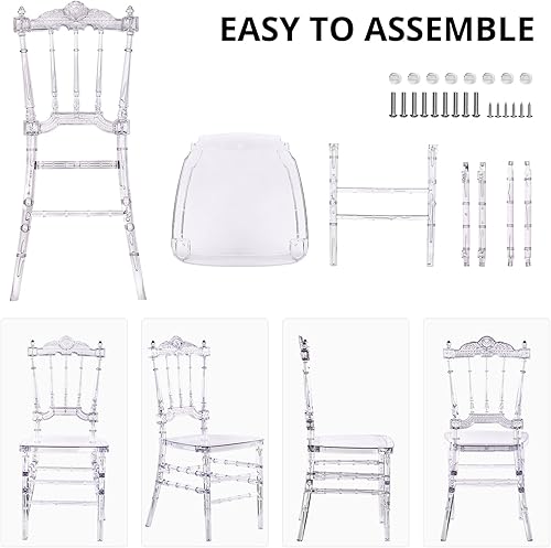 Miniatura 6 de Juego de 4 sillas de comedor transparentes, modernas sillas de boda de 16.1 pulgadas de ancho para adultos, sillas fantasma de cristal, sillas de