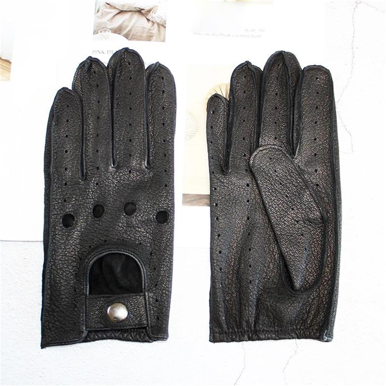 Guanti da guida estivi da uomo, in pelle, con dita intere, sottili, cavi, senza fodera, for motociclisti