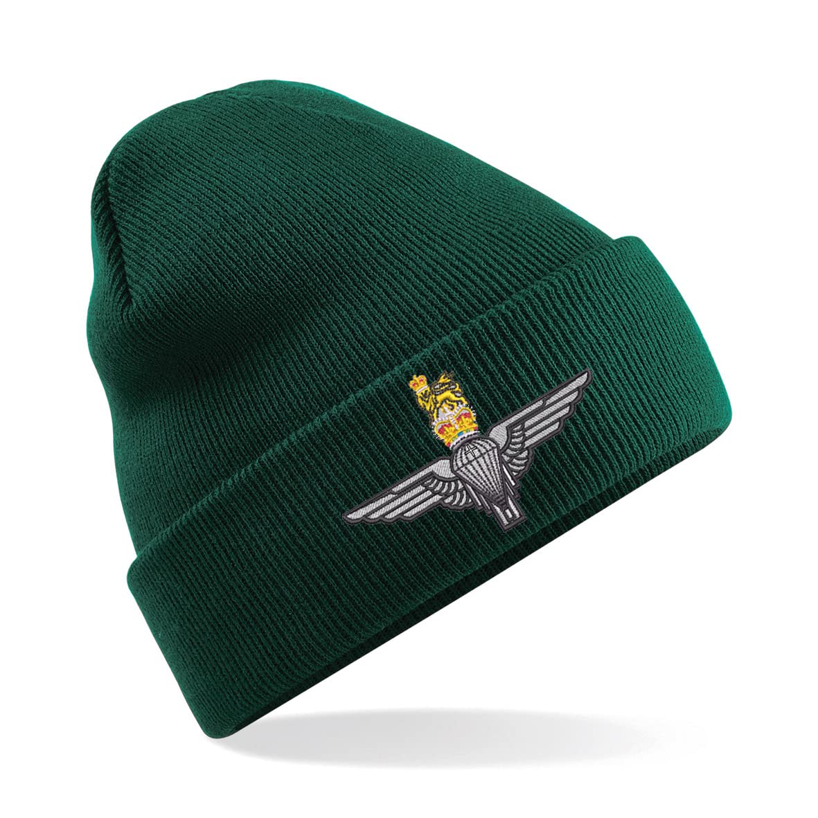Parachute Regiment Paratrooper Paras Insignia Mens Premium Embroidered Beanie Hat, Bob Hat British Army Military (Green)