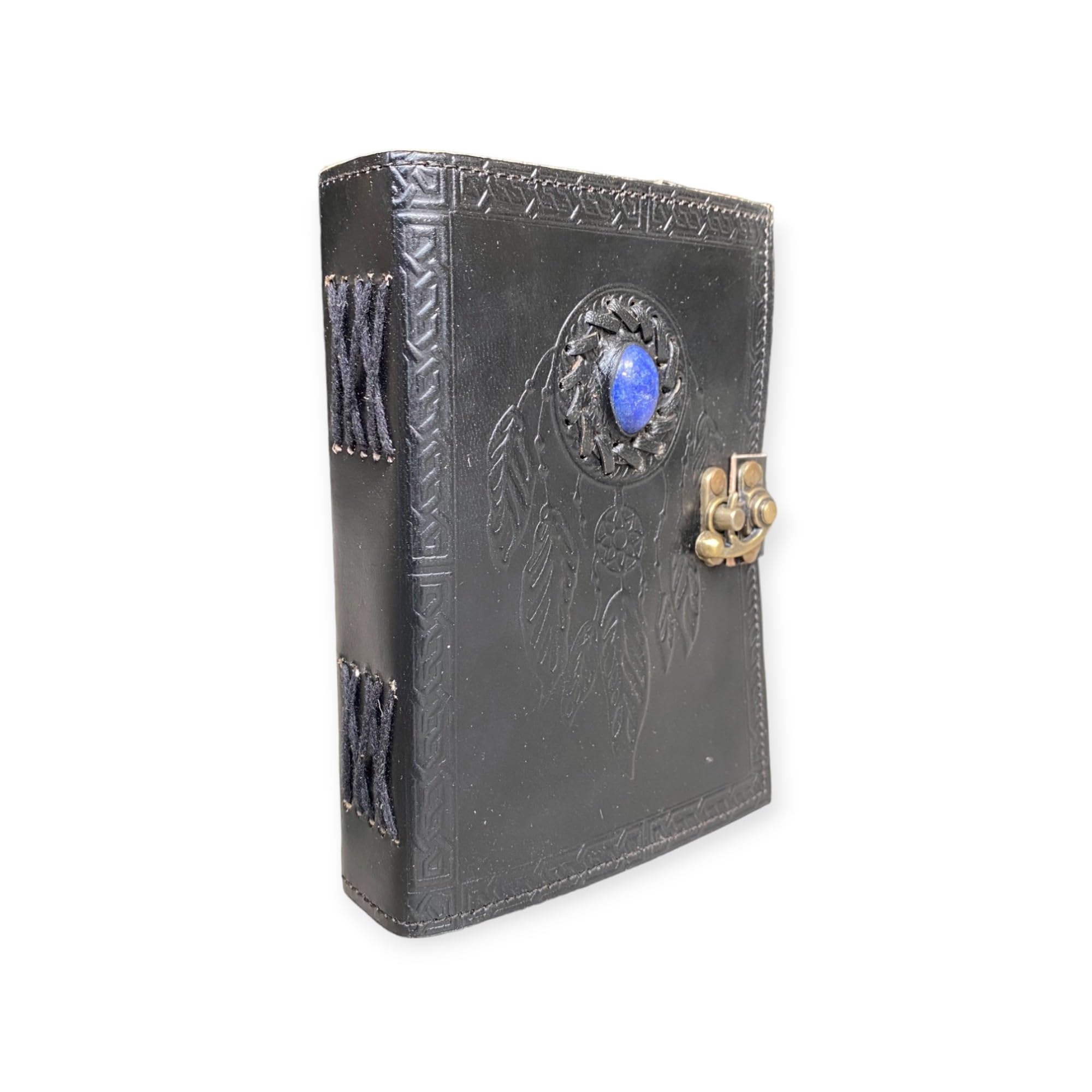Urban Craft Black Dream Catcher Embossed Leather Journal with Blue Stone