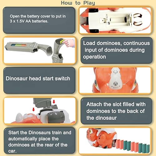 Miniatura 6 de Domino - Juego de juguetes de tren de dinosaurios rosados para niños de 3 a 5 años, 4 a 6 y 5 a 7 años, juegos automáticos de dominó creativos
