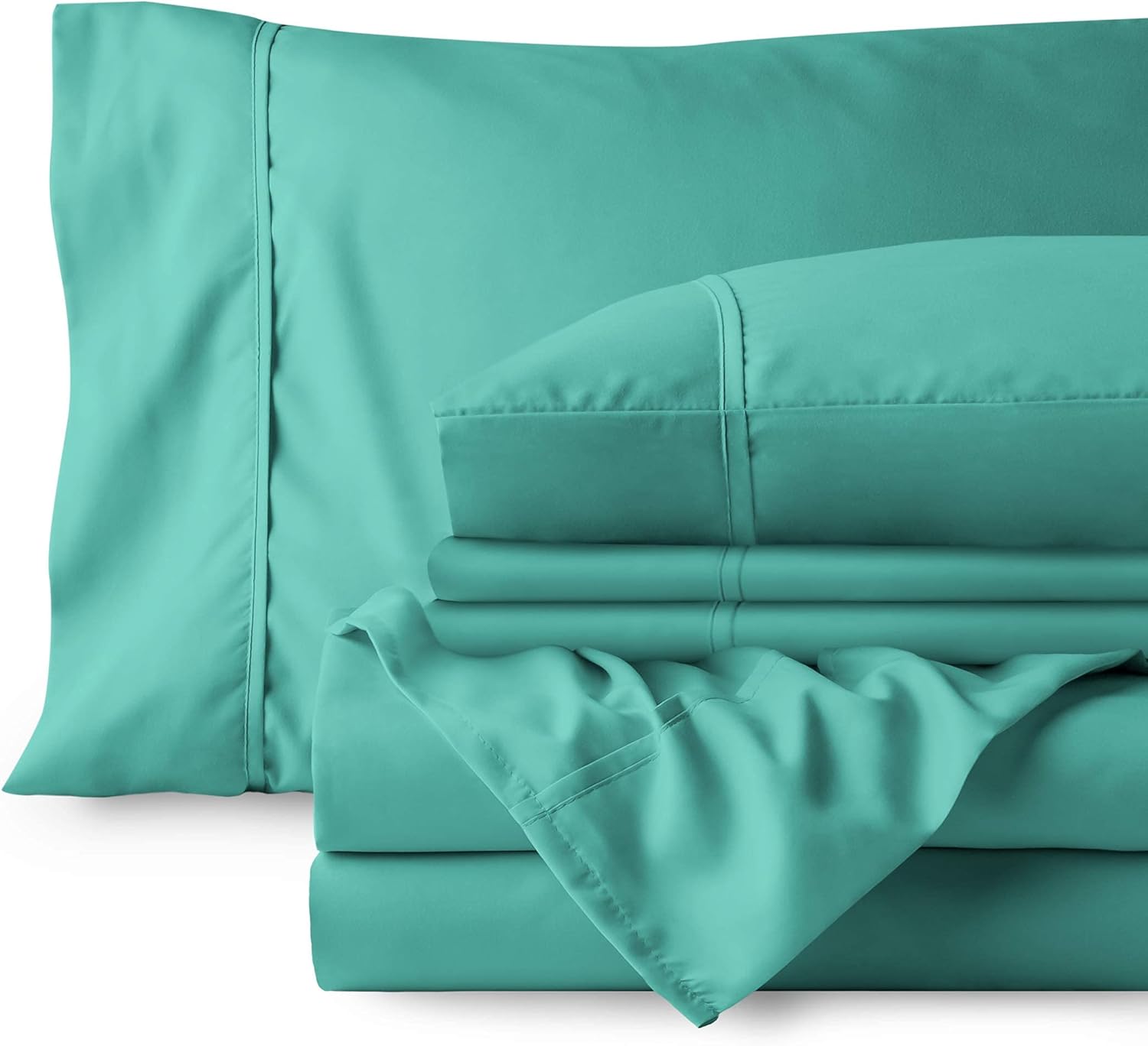 Bare Home Bedding Bundle - 6 Piece Microfiber Sheet Set with 4 Pillowcases (King, Turquoise)