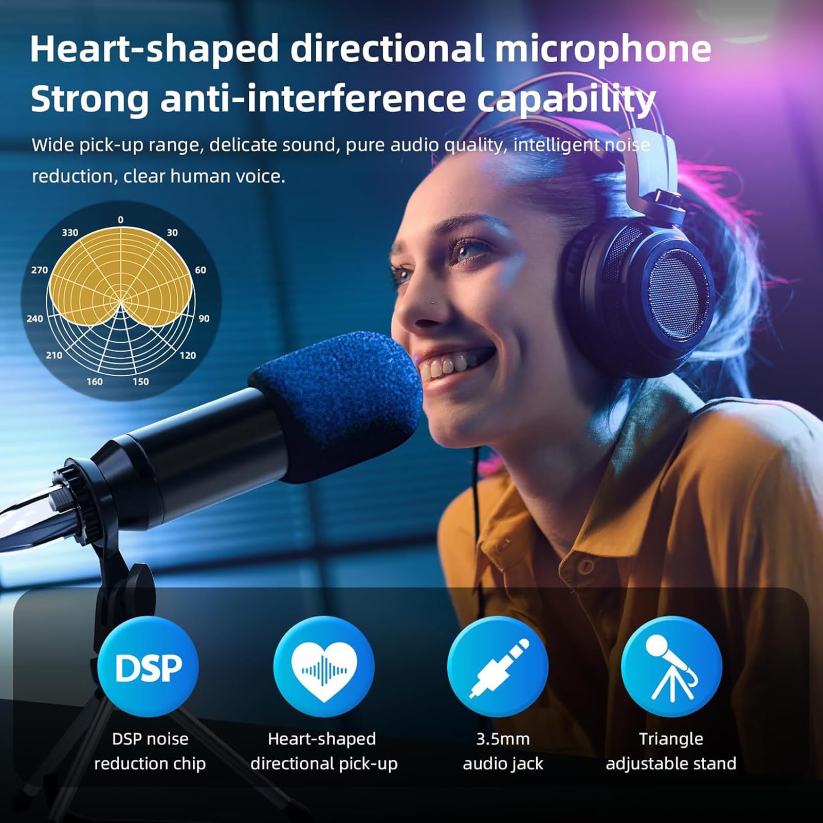 Docooler Set di schede audio live streaming con microfono a condensatore, riduzione del rumore per podcast, canto e giochi