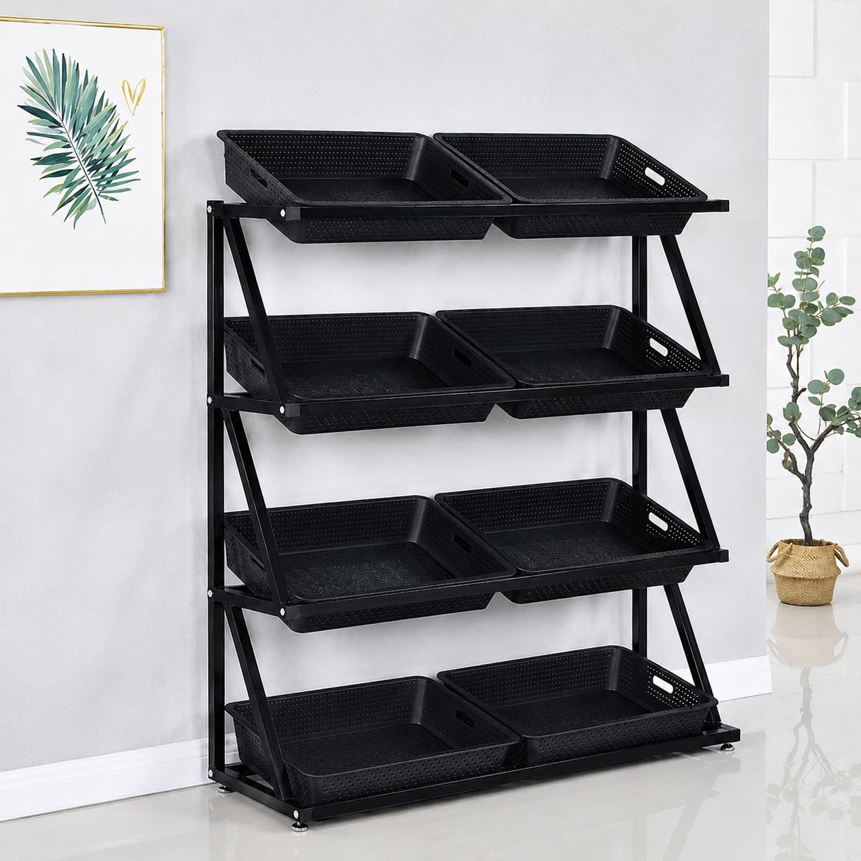 Regał Ekspozycyjny na Owoce Warzywa, 4/5 Poziomów z Koszami 4Tier-Black