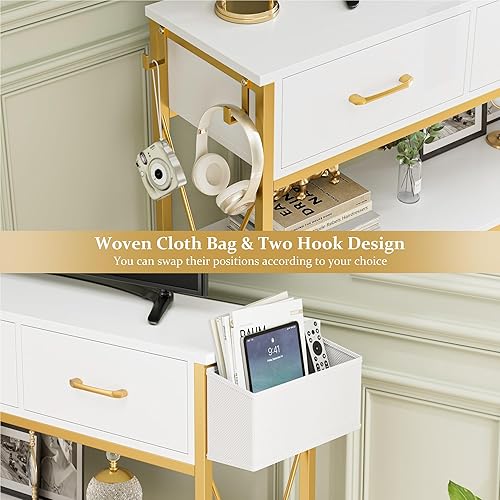 Miniatura 6 de HITHOS Mesa consola de 47.2 pulgadas con 3 cajones, mesa de entrada larga estrecha con estantes de almacenamiento de 3 niveles, mesa de sofá