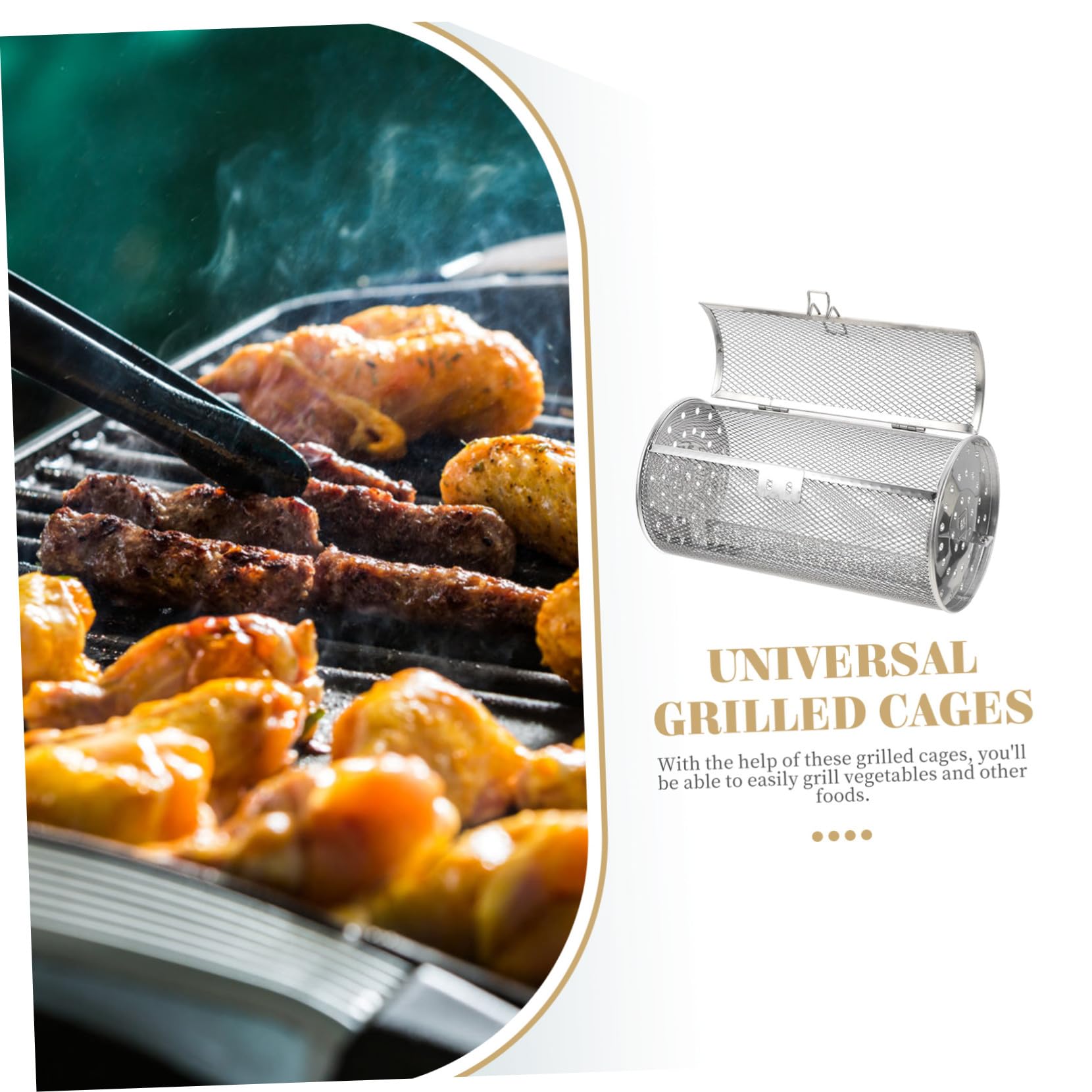 Jaula para Parrilla de Acero Inoxidable, Giratoria, Plata | Pimientos y Frutos Secos, Uso en Reuniones Familiares y Restaurante, Cocción Uniforme