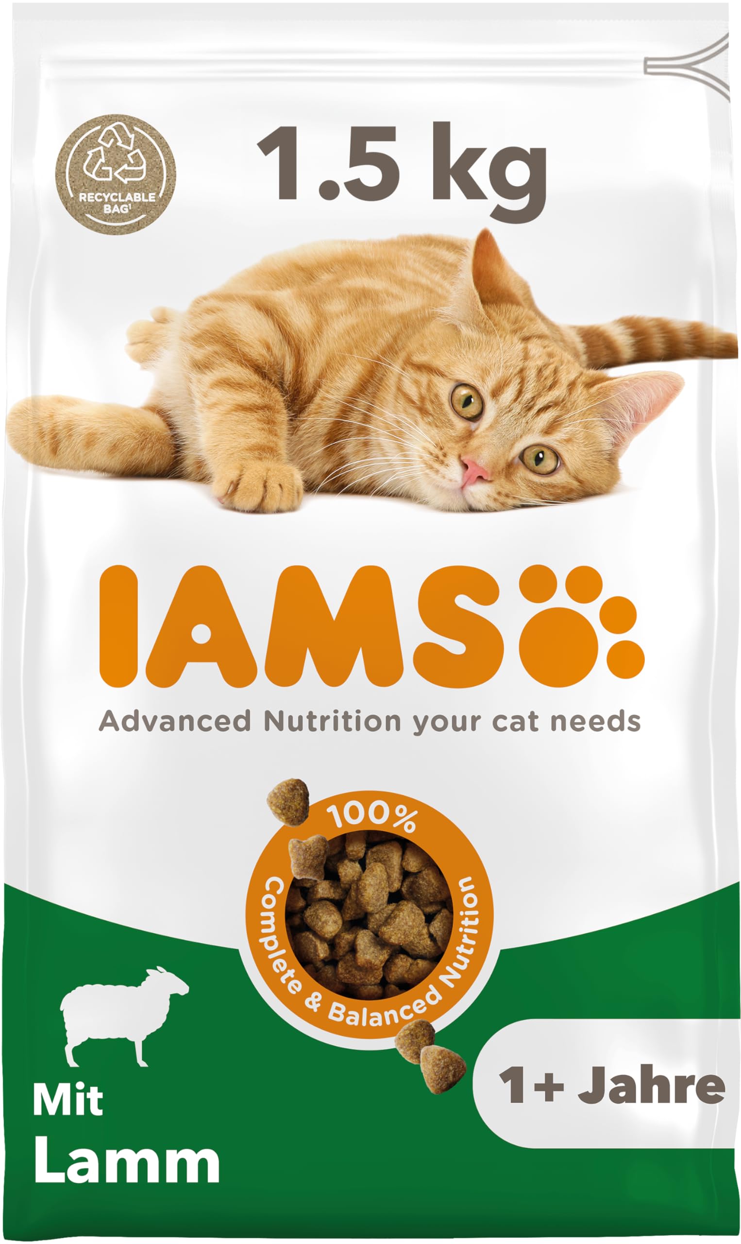IAMS Katzenfutter trocken mit Lamm - Trockenfutter für Katzen im Alter von 1-6 Jahren, 1,5 kg
