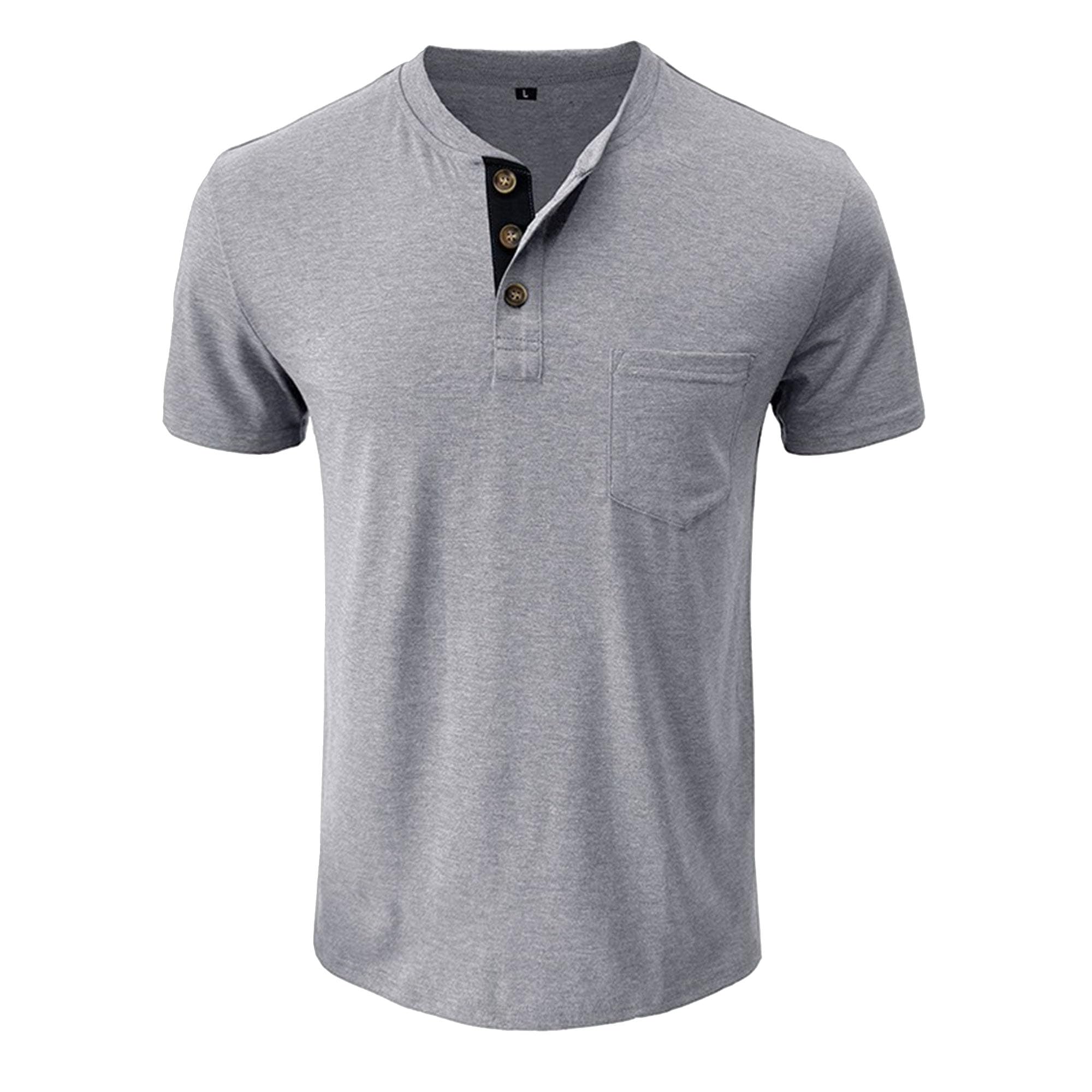 Mens Henley Short Sleeve T-Shirts Casual Tee Shirts Cotton Summer Tops