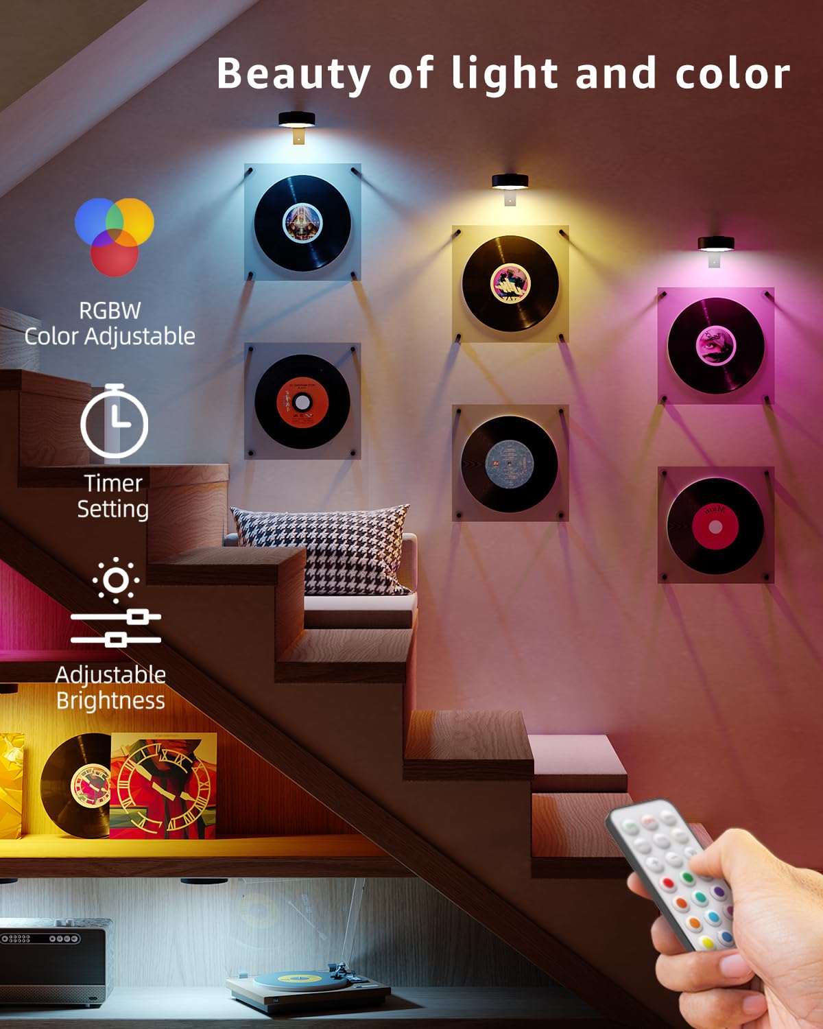 Hapfish Picture Lights For Wall Battery Operated,Wireless Art Light For Paintings, Rechargeable Wall Sconce For Picture With Remote Control,Dimmable Wall Lighting For Gallery Dartboard Mirror - Black