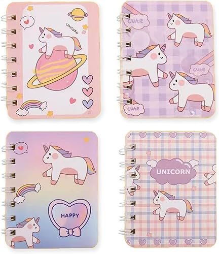 4 cuadernos pequeños en espiral tamaño A7, tamaño Kawaii, caricaturas, mini, bloc de notas en blanco, 80 hojas, 160 páginas para estudio, dibujo y