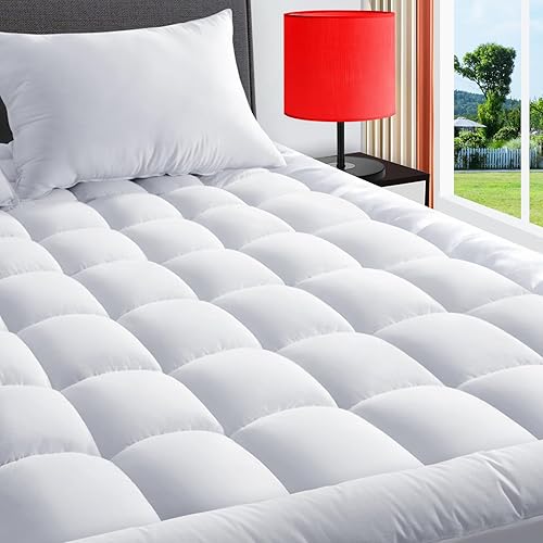 TEXARTIST California King Mattress Pad Cover Quilted Fitted Mattress Protector Cooling Pillow Top Mattress Cover Soft Mattress Topper with 8-21 Inch Deep Pocket