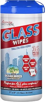 Glass Cleaner Car Wipes for Windows for Windshield for Mirrors Disposable and Streak Free Cleaning Wipes for Auto Glass or Kitchen and Home By Luxury Driver - Auto Ocean Breeze 36 Ct Canister