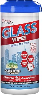 Glass Cleaner Car Wipes for Windows for Windshield for Mirrors Disposable and Streak Free Cleaning Wipes for Auto Glass or Kitchen and Home By Luxury Driver - Auto Ocean Breeze (36 Ct Canister)