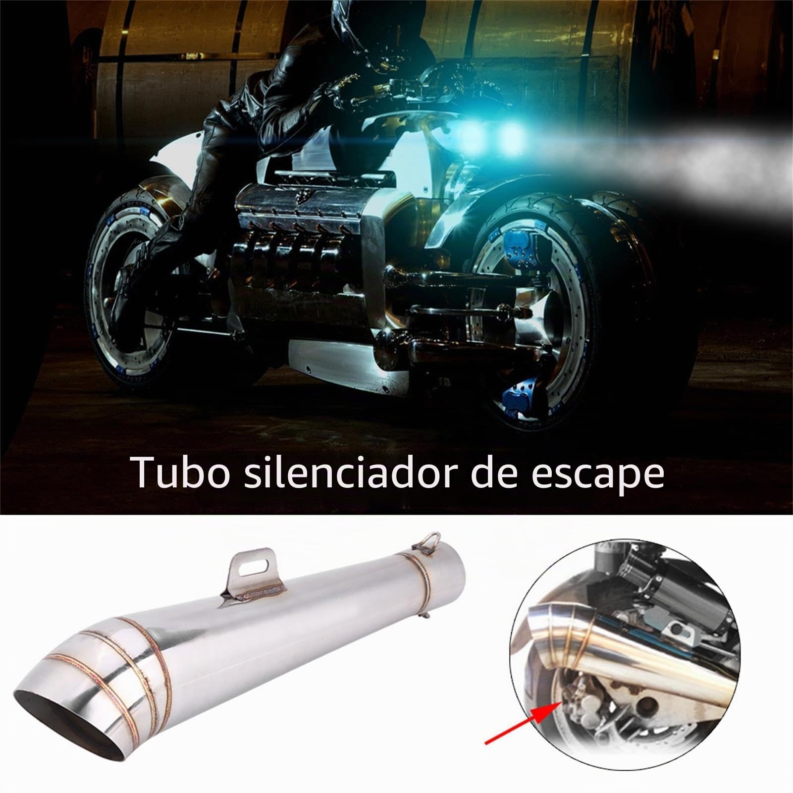 Tubo de escape universal acero inoxidable 51 mm (2 pulgadas) fit for la mayoría motocicletas, scooters y motos — silenciador integrado, fácil instalación sin modificaciones