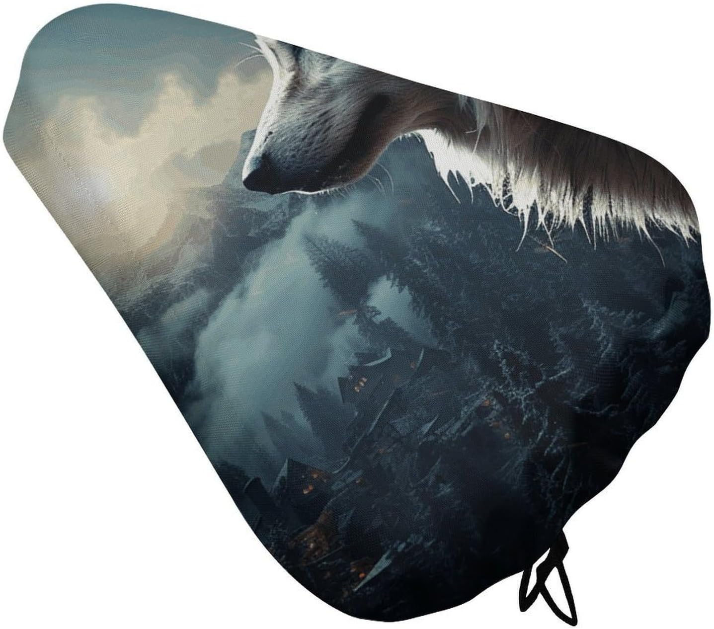 Waterproof Wolf at Night Bike Seat Cushion Cover, Padded Bicycle Seat Cover with Drawstring for Men Women, Wide Bike Saddles Protector for Mountain Exercise Road City Outdoor Biking