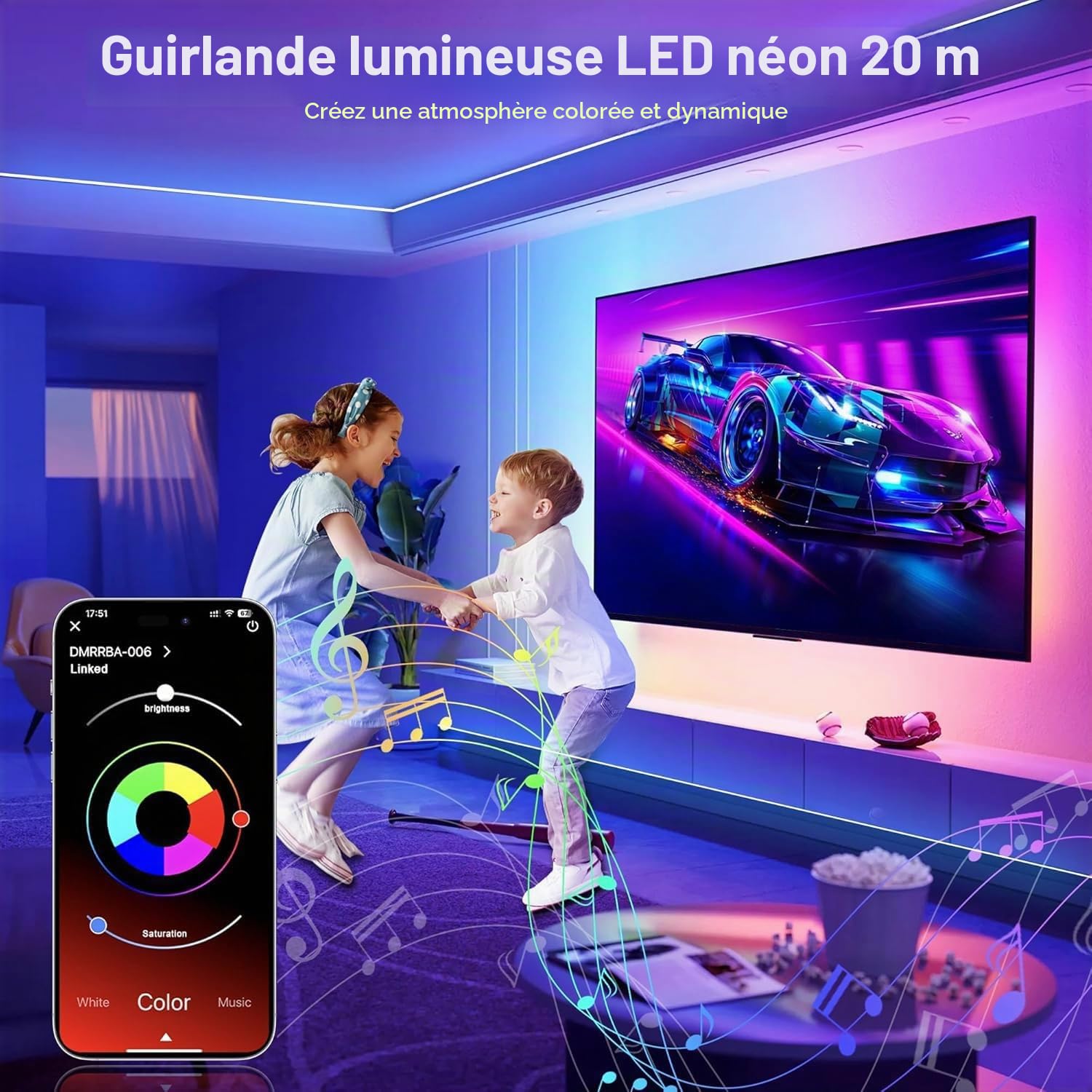 Macchiatto Bande LED néon 20 m Neon Flex RVB - Étanche IP65 - Pour l'extérieur et l'intérieur - Contrôle par application et télécommande - DIY - Flexible pour décoration néon, synchronisation de la