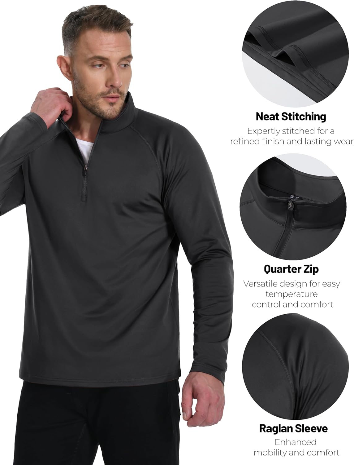 Boladeci Men's Quarter Zip Pullover Premium Fleece Lined Long Sleeve Golf Shirts Warm Hiking Shirts Lightweight Sweatshirts - Image 4