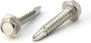 #14 Size, 1 1/4" Length (32mm) - Self Tapping Screw - Self Drilling Screw - 410 Stainless Steel Screws = Exceptional Wear and Very Corrosion Resistant) - Hex Washer Head - 100pcs