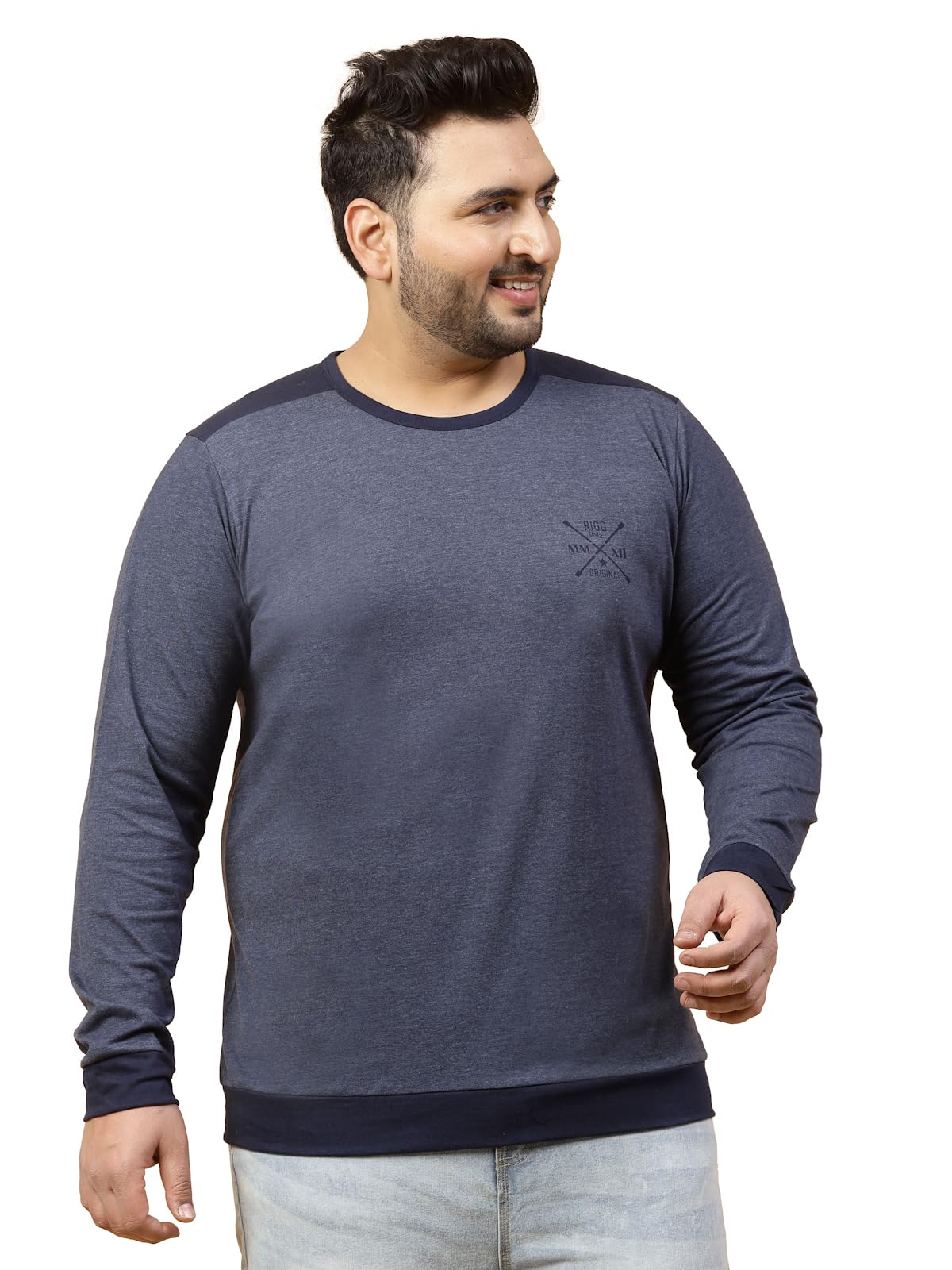 rigo Cotton Plus Size T-Shirts for Men | Full Sleeves Plus Size T-Shirt for Boys | Printed, Round Neck T-Shirt for Men | Casual T-Shirts for Men-picture-55