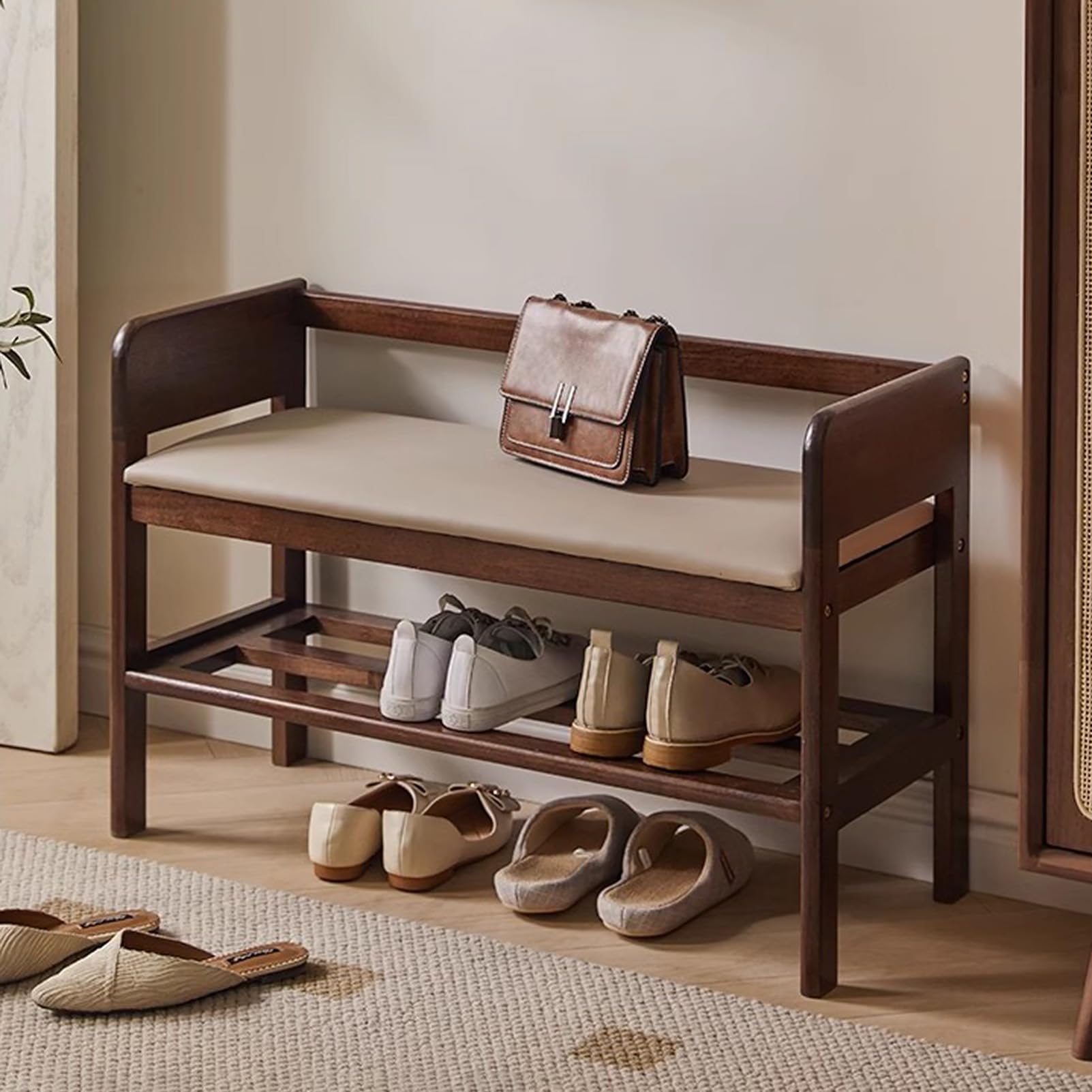 SXZenSpace Farmhouse Wooden Shoe Rack Bench 2 Tier Organizer for Entryway, Hallway, Bedroom